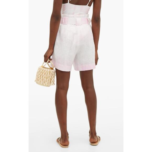 Solid & Striped Paperbag-Waist Plad Linen Shorts Women Pink Small - Picture 16 of 16